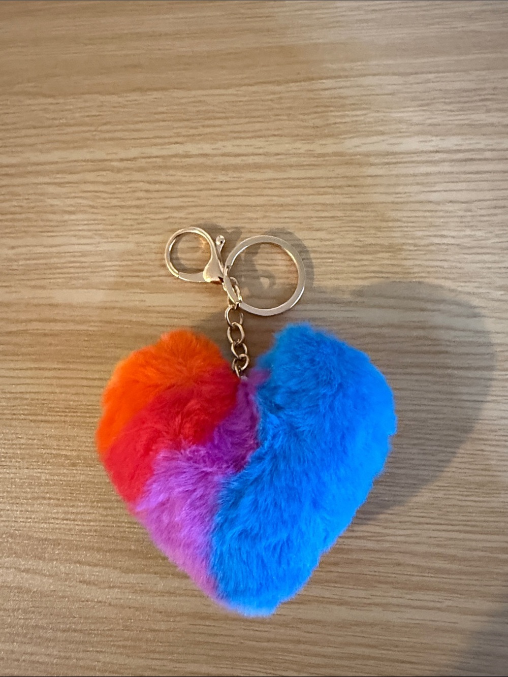 Fluffy Rainbow Heart Purse Charm - Multicolor Plush Pom Pom Accessory